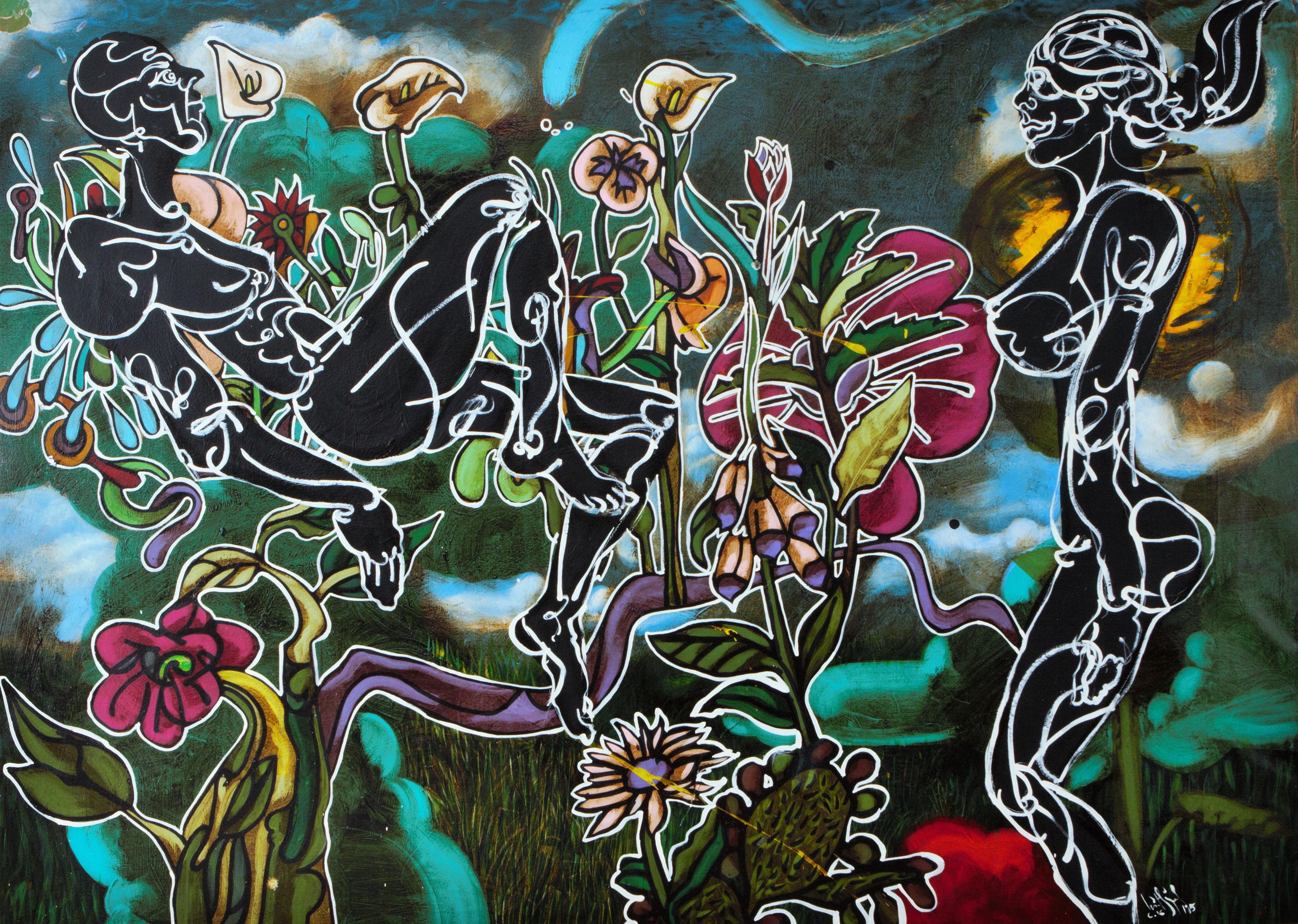 Luis Miguel Valdes, "Garden", 2015, painting 53x74in - Painting by Luis Miguel Valdes 