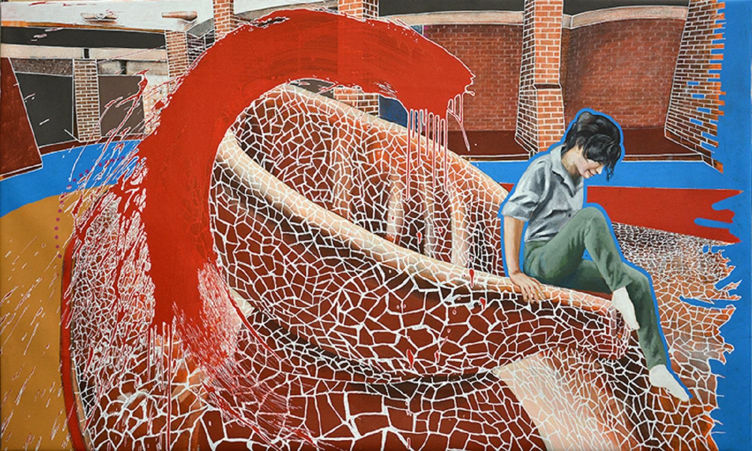 Luis Miguel Valdés ¨La becada (Tributo a Albys Torres)¨, 2015, Óleo, 52x85,8 in - Painting de Luis Miguel Valdes 
