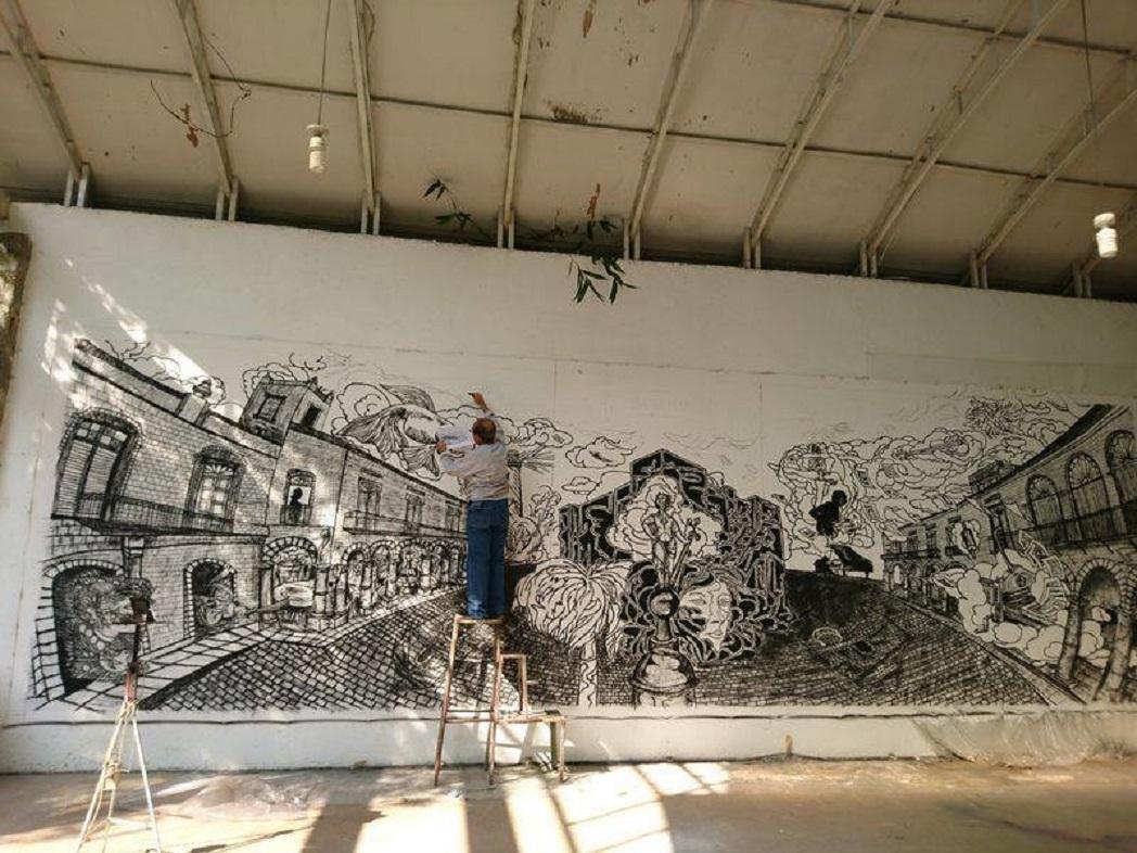 Luis Miguel Valdes gran carboncillo sobre lienzo 10x30 pies (ver vídeo del making-of ) en venta 13