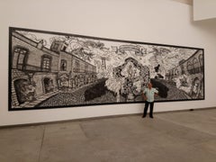 Luis Miguel Valdes large charcoal on canvas 10x30 feet (see making-of video )