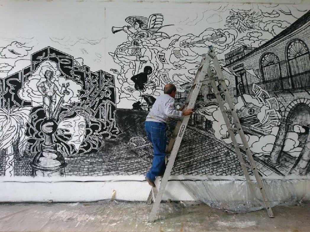 Luis Miguel Valdes gran carboncillo sobre lienzo 10x30 pies (ver vídeo del making-of ) en venta 2