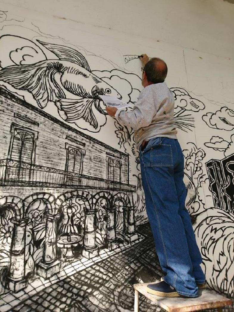 Luis Miguel Valdes gran carboncillo sobre lienzo 10x30 pies (ver vídeo del making-of ) en venta 8