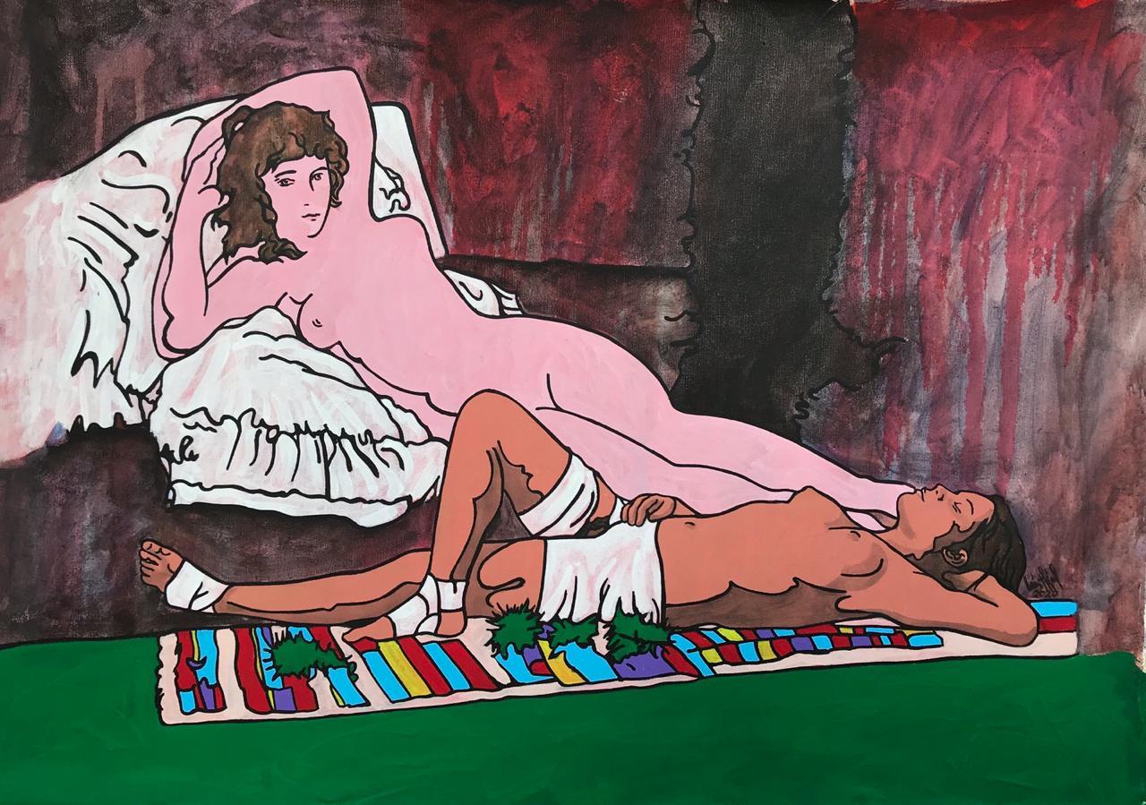 Luis Miguel Valdes  Abstract Painting - Luis Miguel Valdés ¨Maja y Fama I¨, 2020, Acrylic, 23.6x35.4 in