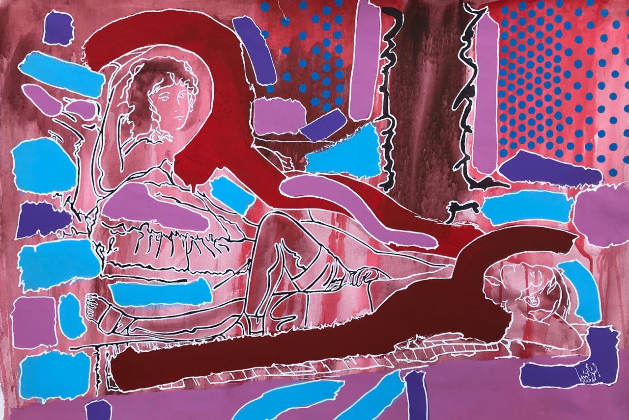 Luis Miguel Valdes  Abstract Painting – Luis Miguel Valdés ¨Maja y Fama II¨,2020, Acryl, 23,6x35,4 in