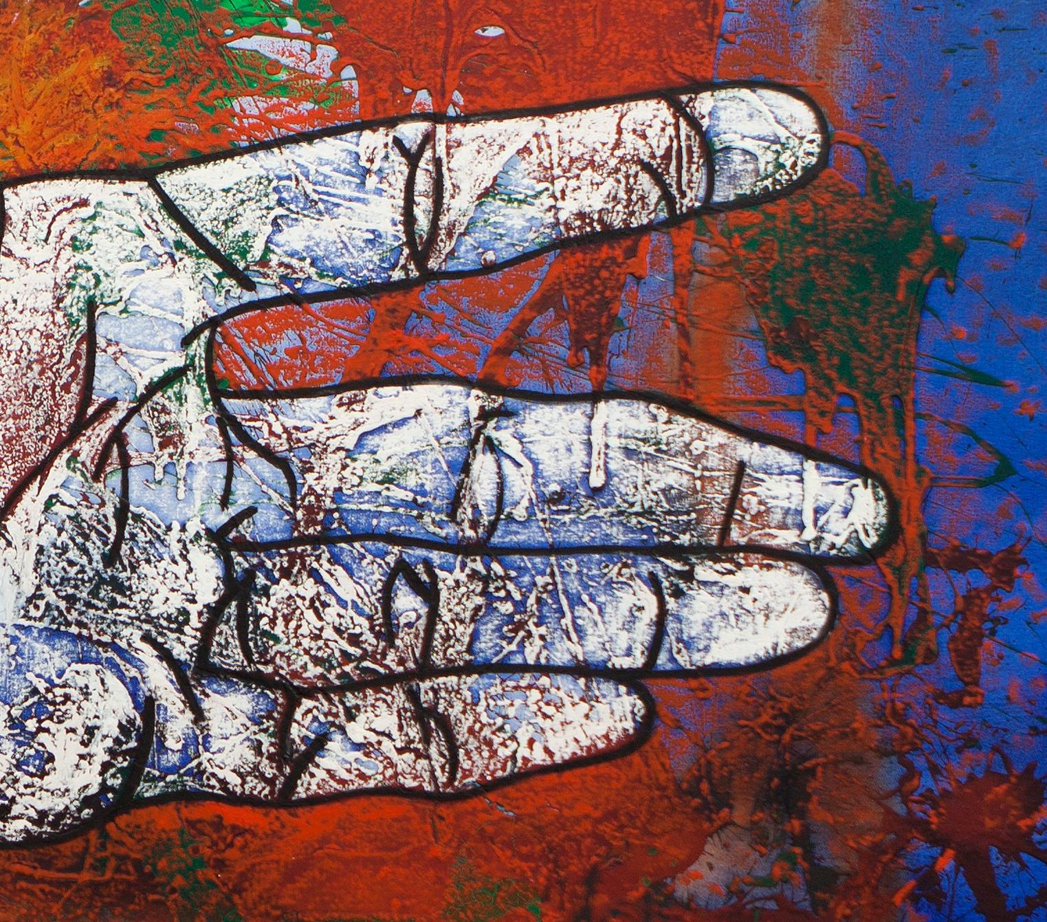 Luis Miguel Valdes, „My Left Hand“, 2017, Gemälde 58x83in (Violett), Figurative Painting, von Luis Miguel Valdes 