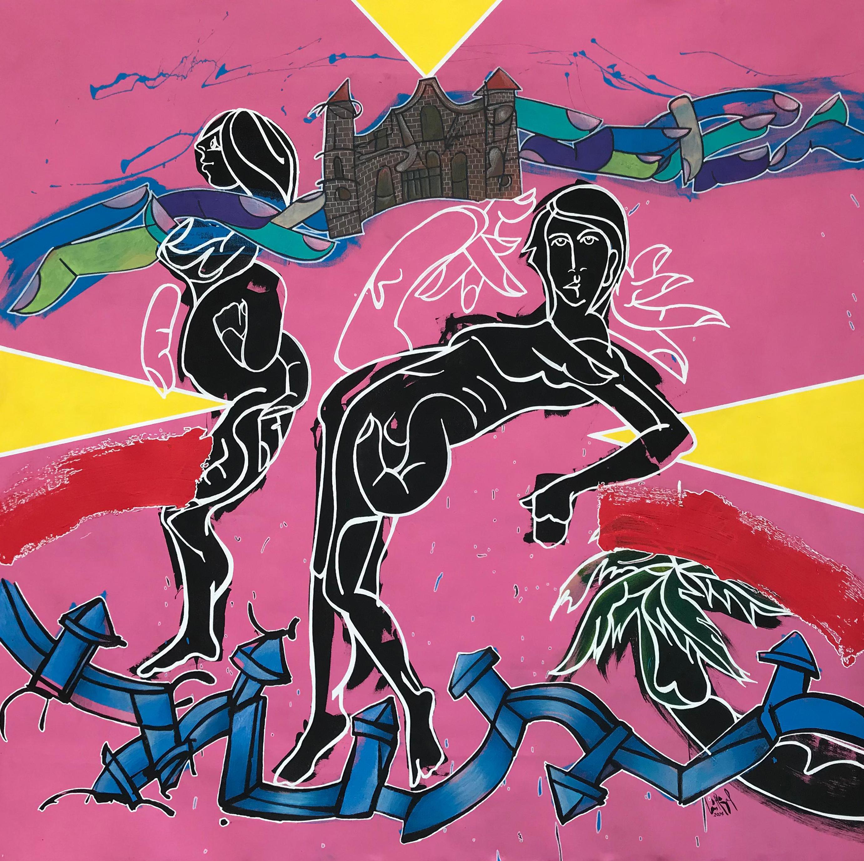 "Memories III", 2024, pittura acrilica su tela, 60x60in arte figurativa cubana