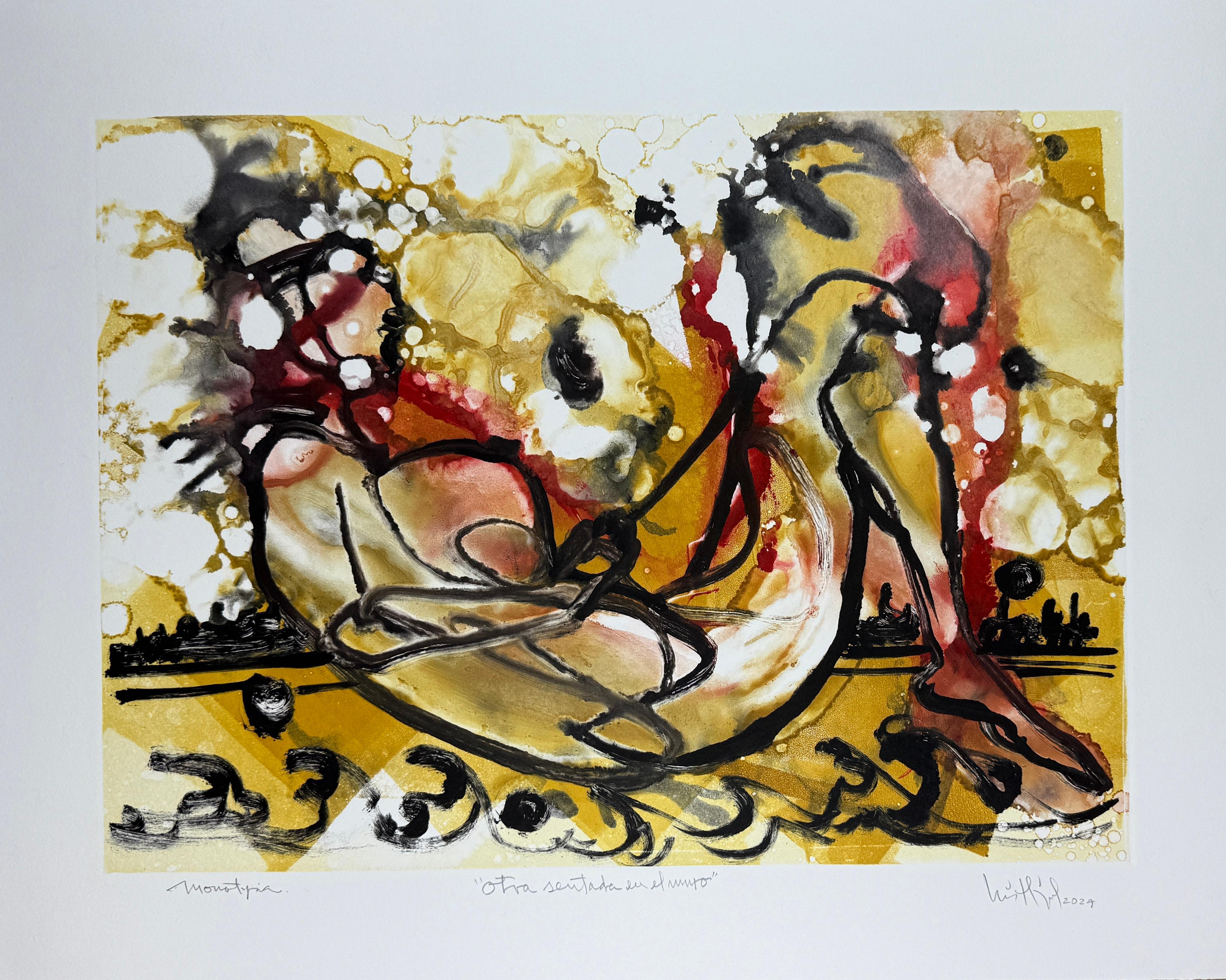 "Otro sentado en la pared" 2024 monocopia original única firmada 26x38 pulg.
