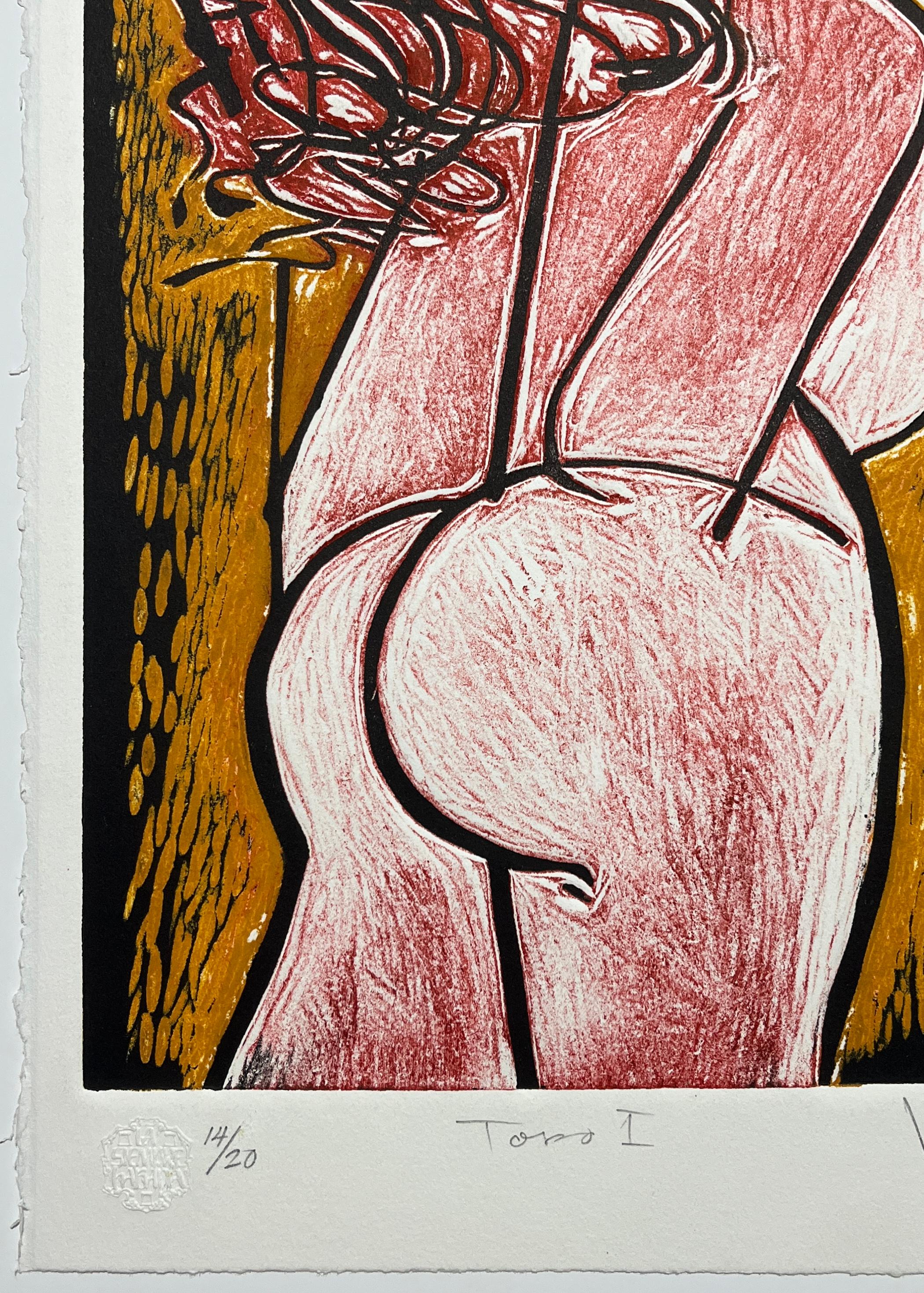 Cuban signed limited edition original art print women woodcut 151 - Brown Figurative Print by Luis Miguel Valdes 