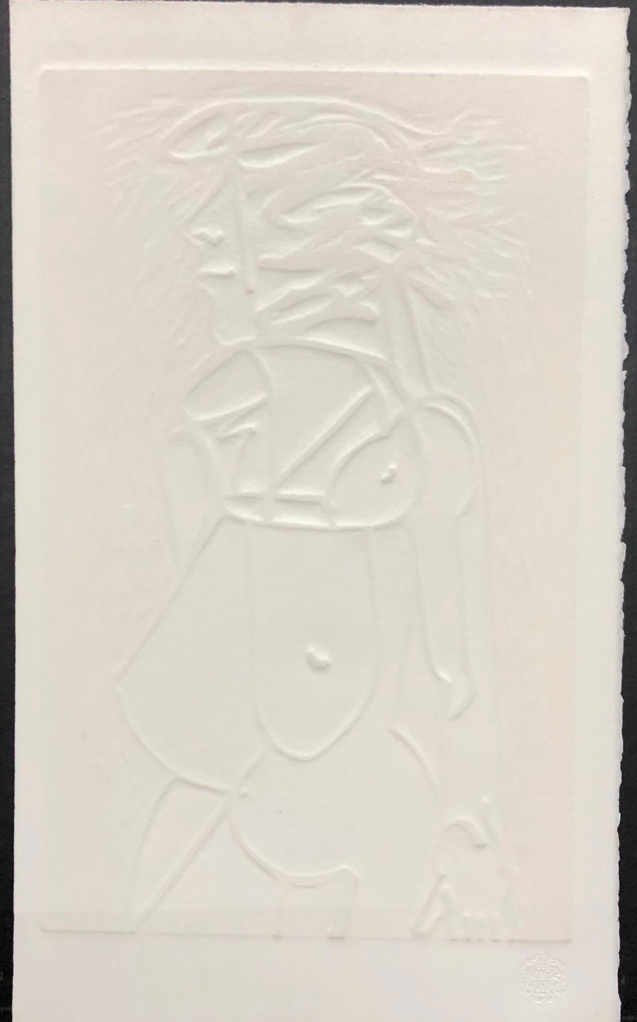 Cuban signed limited edition original art print women woodcut 154