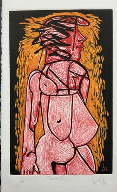 Cuban signed limited edition original art print women woodcut 154