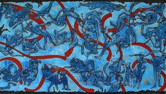 Luis Miguel Valdés ¨La Lengua Castellana (Blue)¨,2015, Woodcut, 47.2x84.6 in