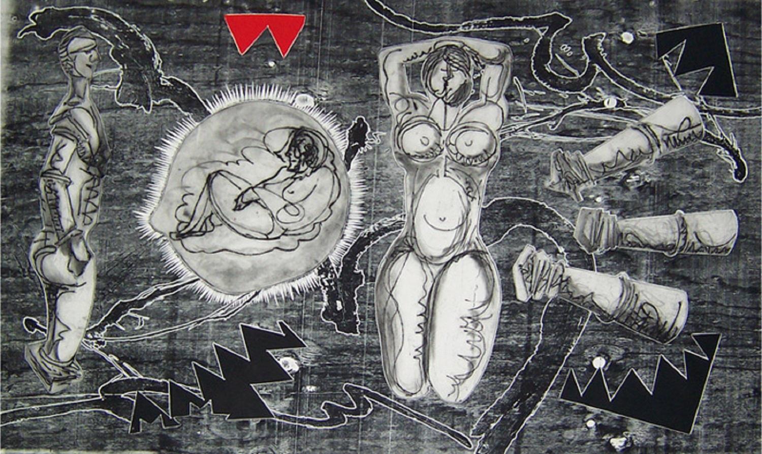 Luis Miguel Valdes  Figurative Print - Luis Miguel Valdés ¨Paisaje antes de la batalla¨, 2003, Woodcut, 45.3x70.9 in
