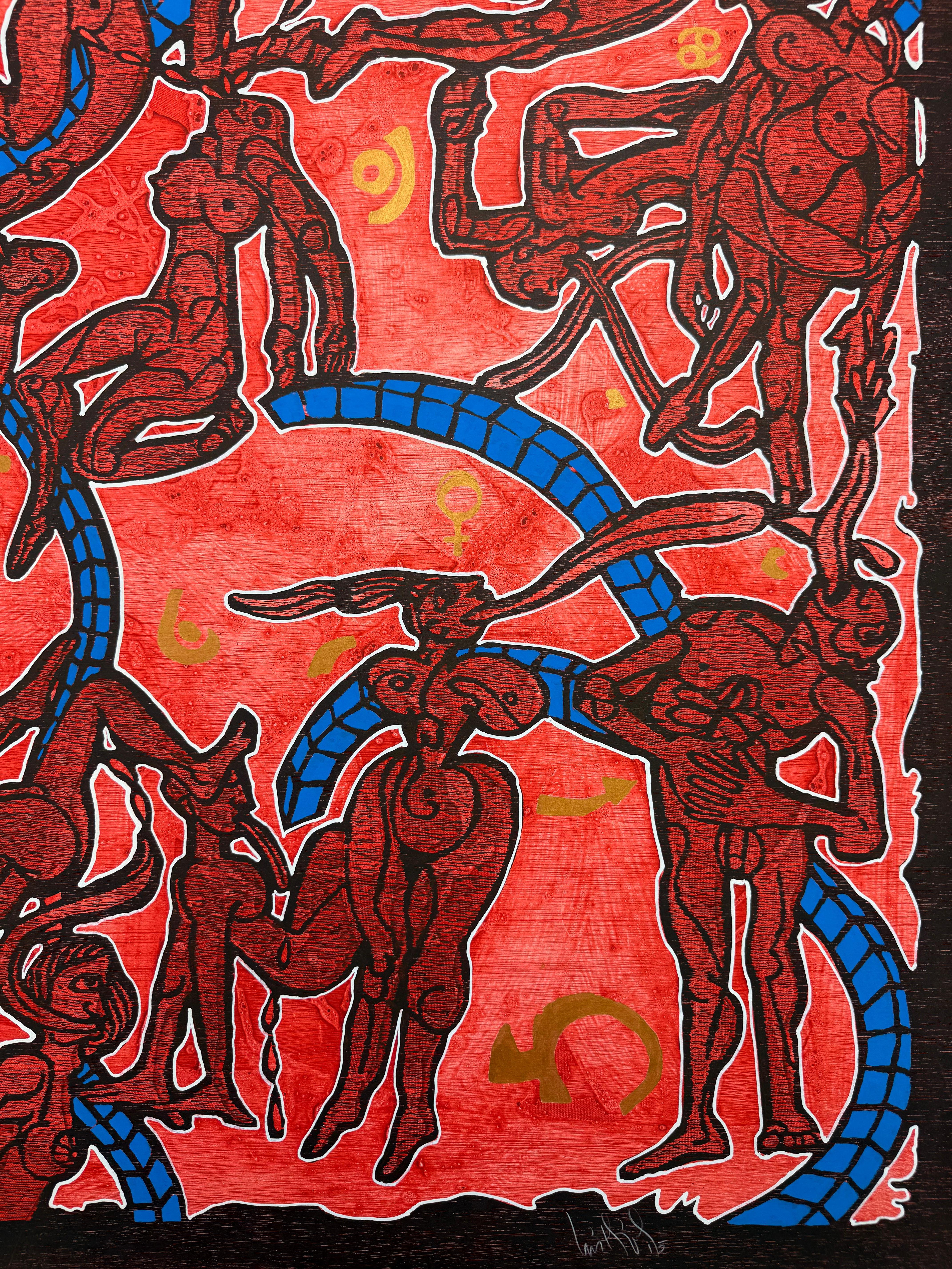 « La Lengua Castellana » ( langue/langue espagnole) aquarelle sur bois rouge avec vidéo en vente 3