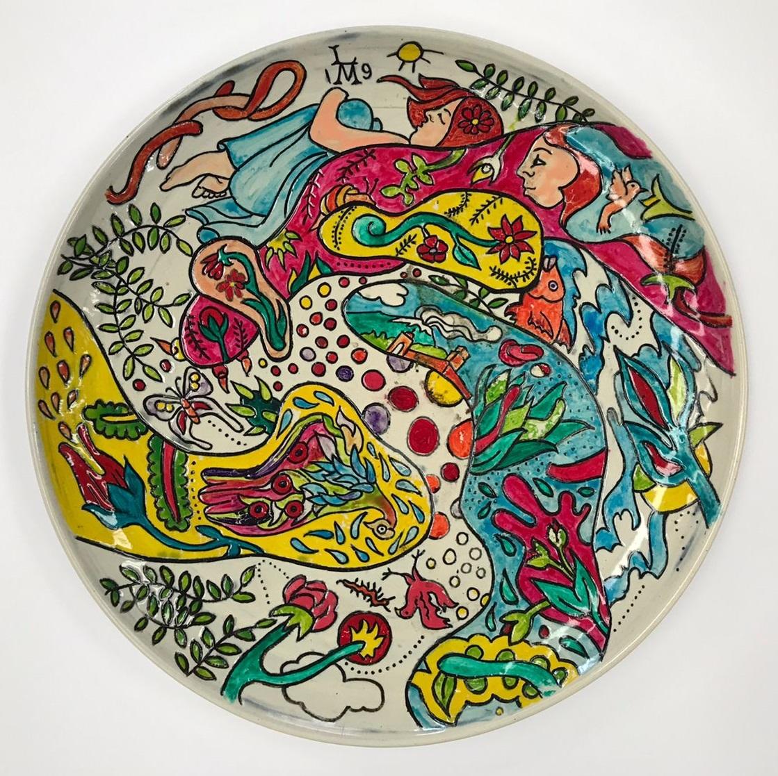 Figurative Sculpture de Luis Miguel Valdes  - "Cerámica #42" 2017 original hecha a mano firmada única cerámica de Talavera 14x14x2in