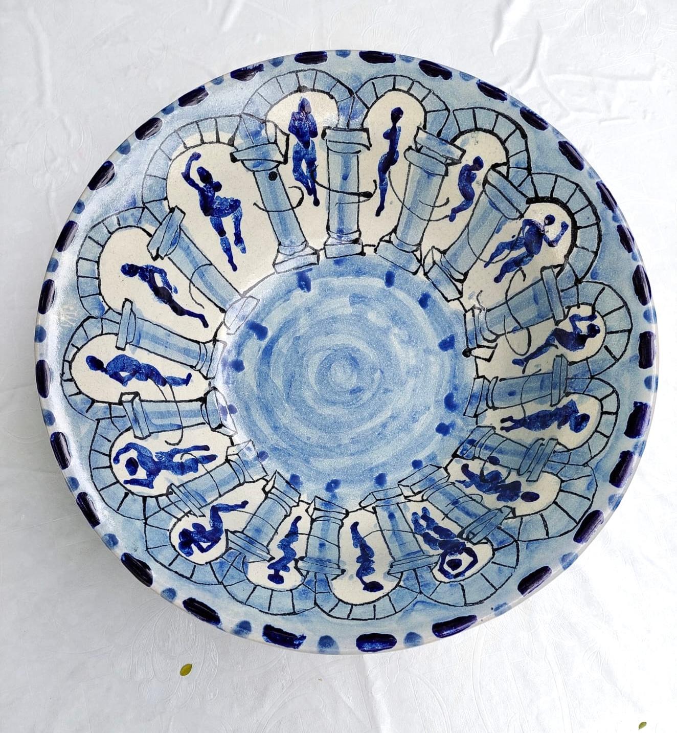 Luis Miguel Valdes  Abstract Sculpture - "Ceramic #43" 2018 original handmade signed unique Talavera plate bowl 16x16x5in
