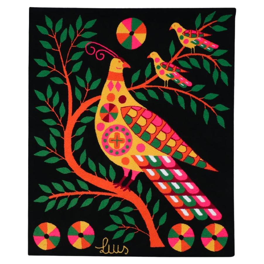 Luis Montiel Handwoven Mexican Modern Folk Art Bird Tapestry in vendita
