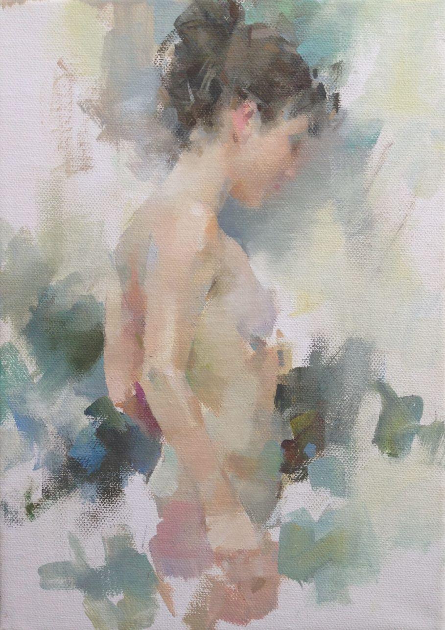 Nude Painting di Luis Morris ROI - Una dolce estate - Nudo contemporaneo incorniciato / pittura a olio su tela