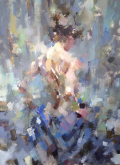 Ada with the Blue Cloth - Figurative Nude Painting: Oil on Canvas