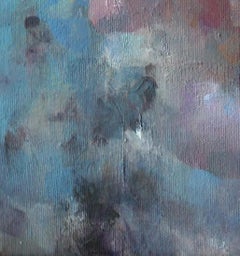 After a Shower -contemporary blue and pink figurative oil on canvas