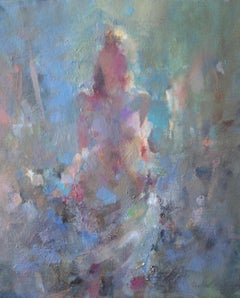 Against the Light -contemporary blue and pink figurative oil on canvas