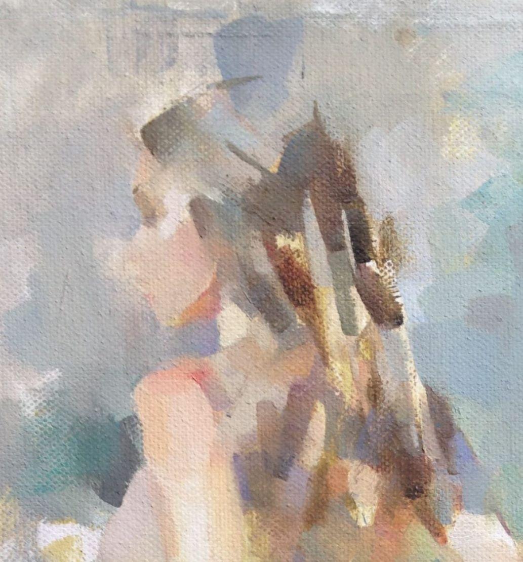 Into the Light - Framed, Contemporary Nude / Oil Paint on Canvas - Gray Nude Painting by Luis Morris ROI