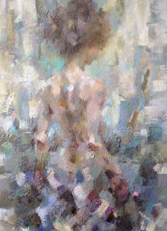 Mia at the Window - Figurative Nude Painting: Oil on Canvas