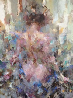 Vittoria, arms outstretched - contemporary figurative female nude oil painting