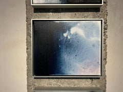 Paysage, huile sur toile avec cadre en aluminium, bleu marine, texture vagues