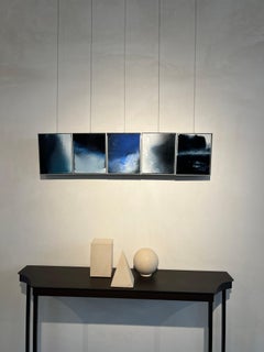 Paysage, huile sur toile avec cadre en aluminium, bleu marine, texture vagues