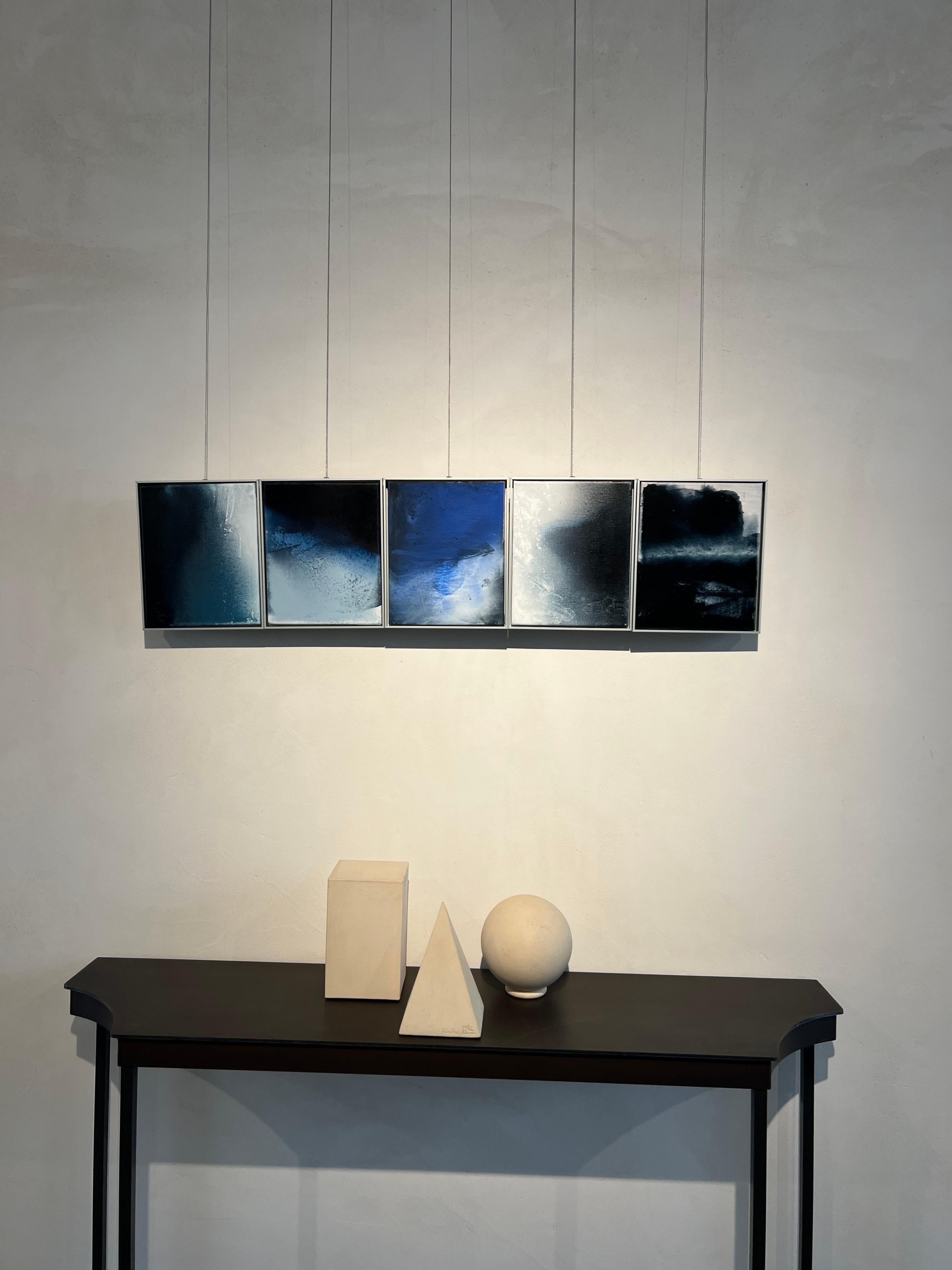 Paisaje, óleo sobre lienzo con bastidor de aluminio, azul mar, textura de olas - Painting de Luis Moscardó