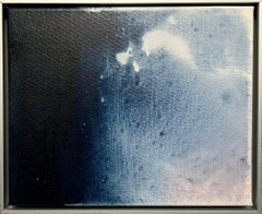 Paysage, huile sur toile avec cadre en aluminium, bleu marine, texture vagues