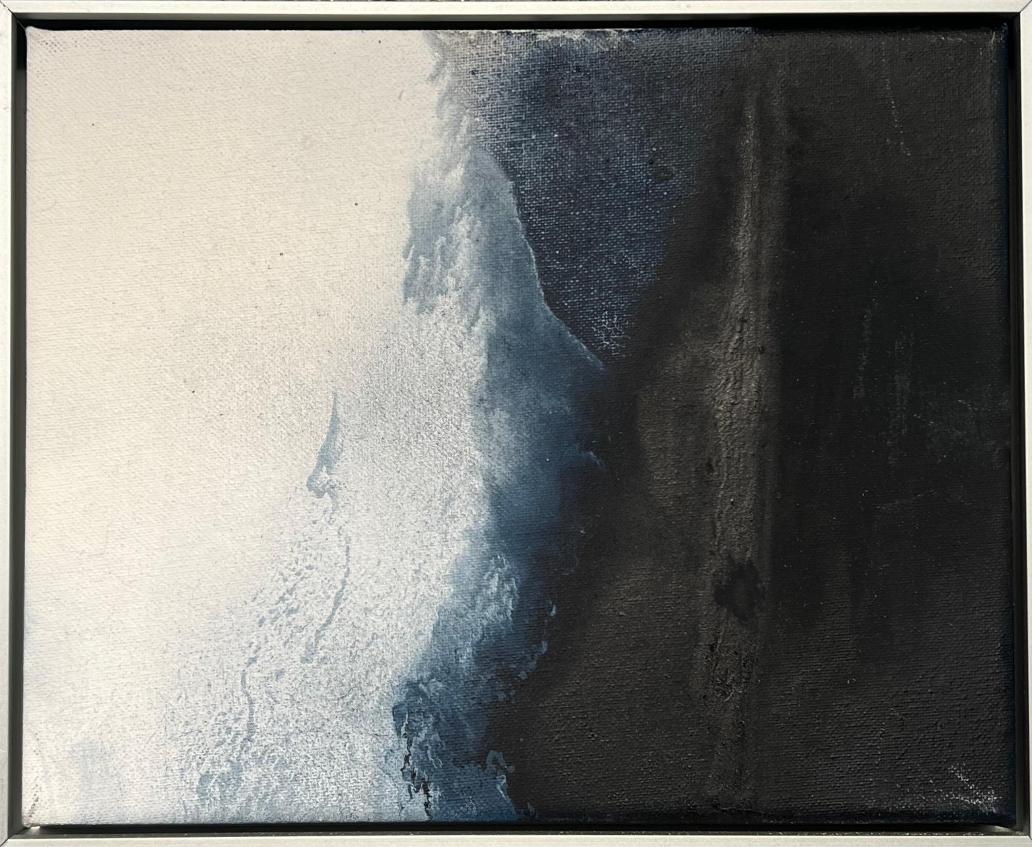 Luis Moscardó Figurative Painting - Landscape, oil on canvas with aluminum frame, sea blue, waves texture