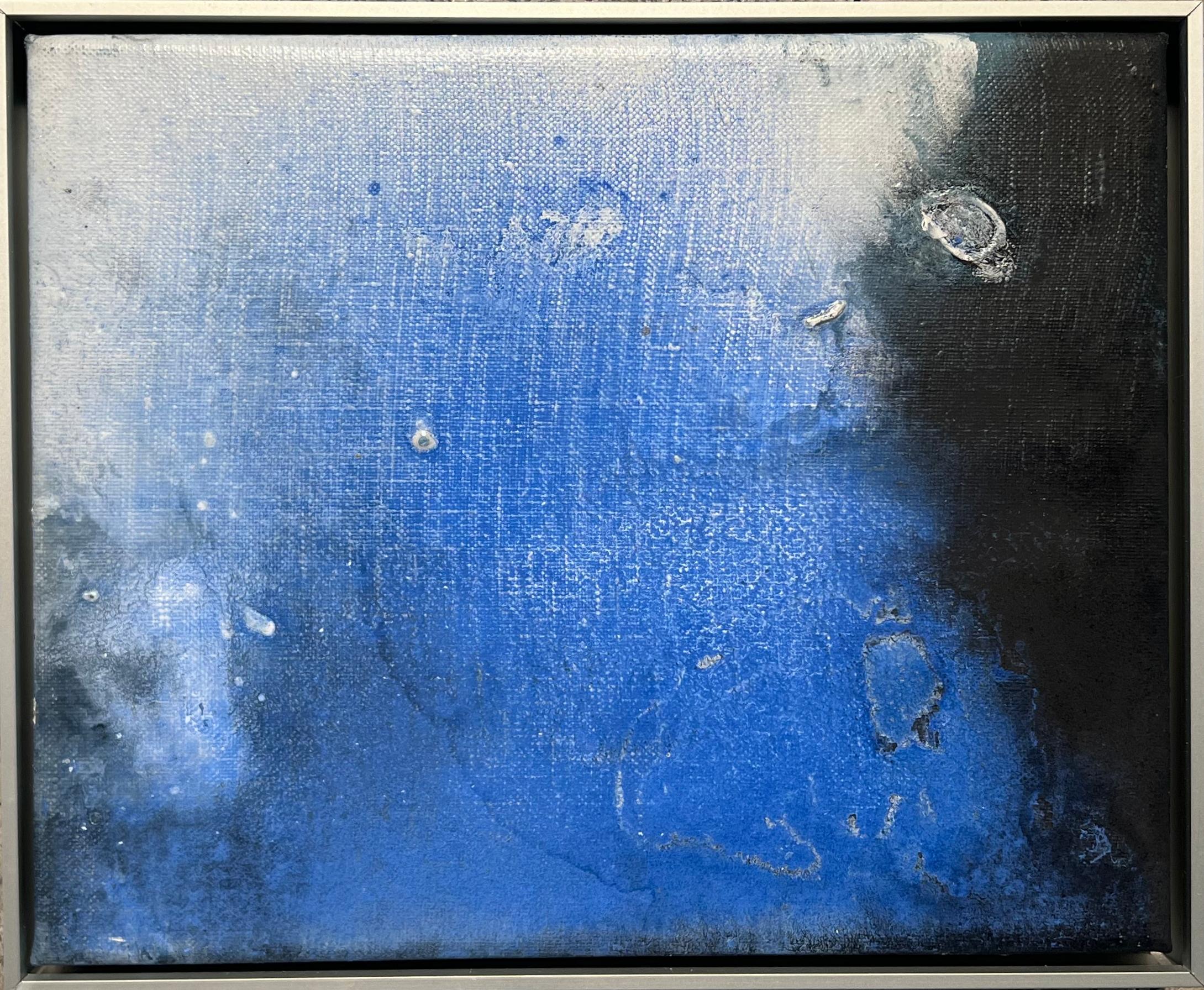 Luis Moscardó Figurative Painting - Landscape, oil on canvas with aluminum frame, sea blue, waves texture