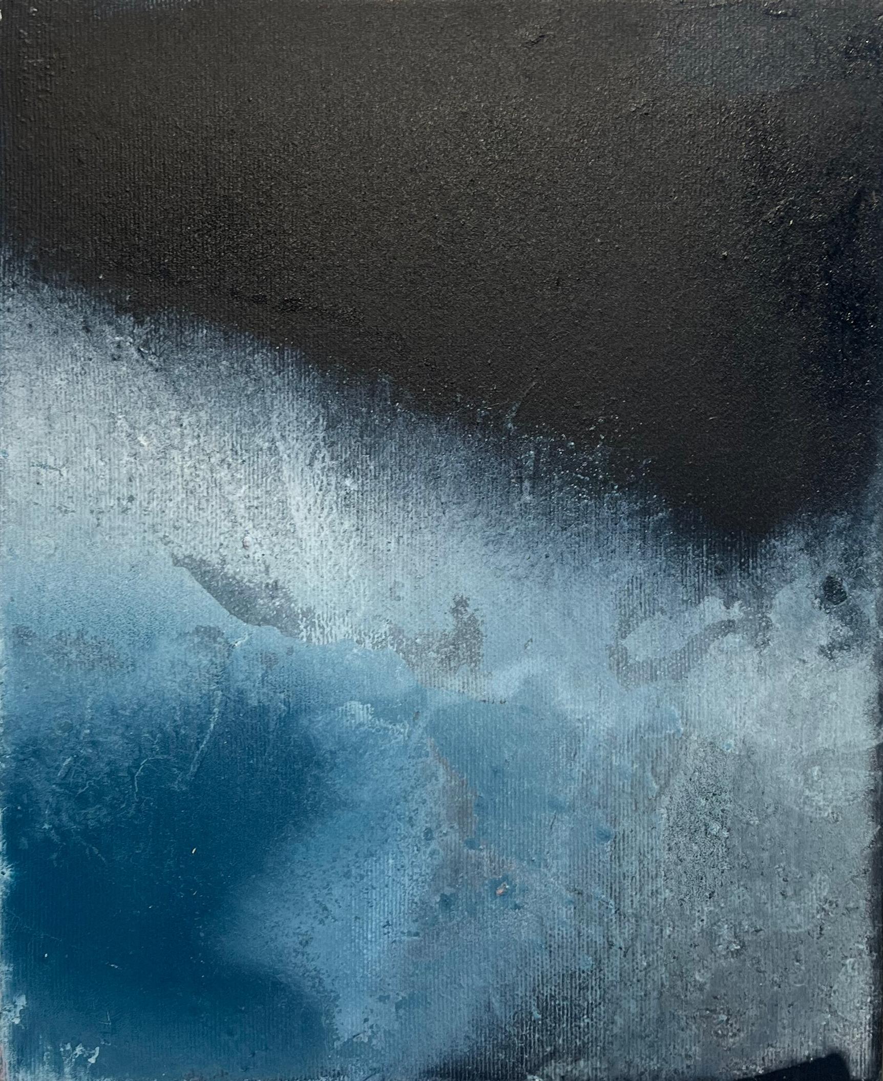 Landscape, oil on canvas with aluminum frame, sea blue, waves texture