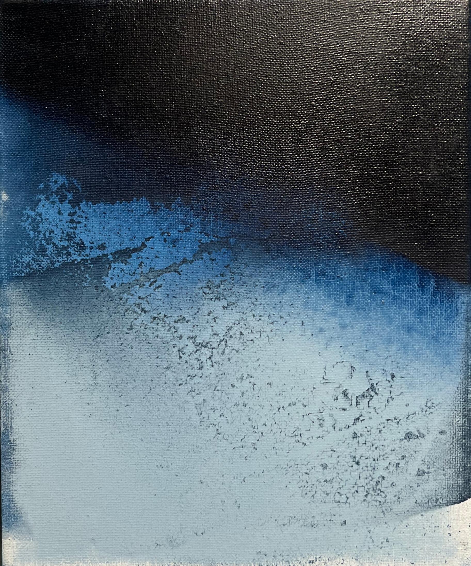 Paisaje, óleo sobre lienzo con bastidor de aluminio, azul mar, textura de olas