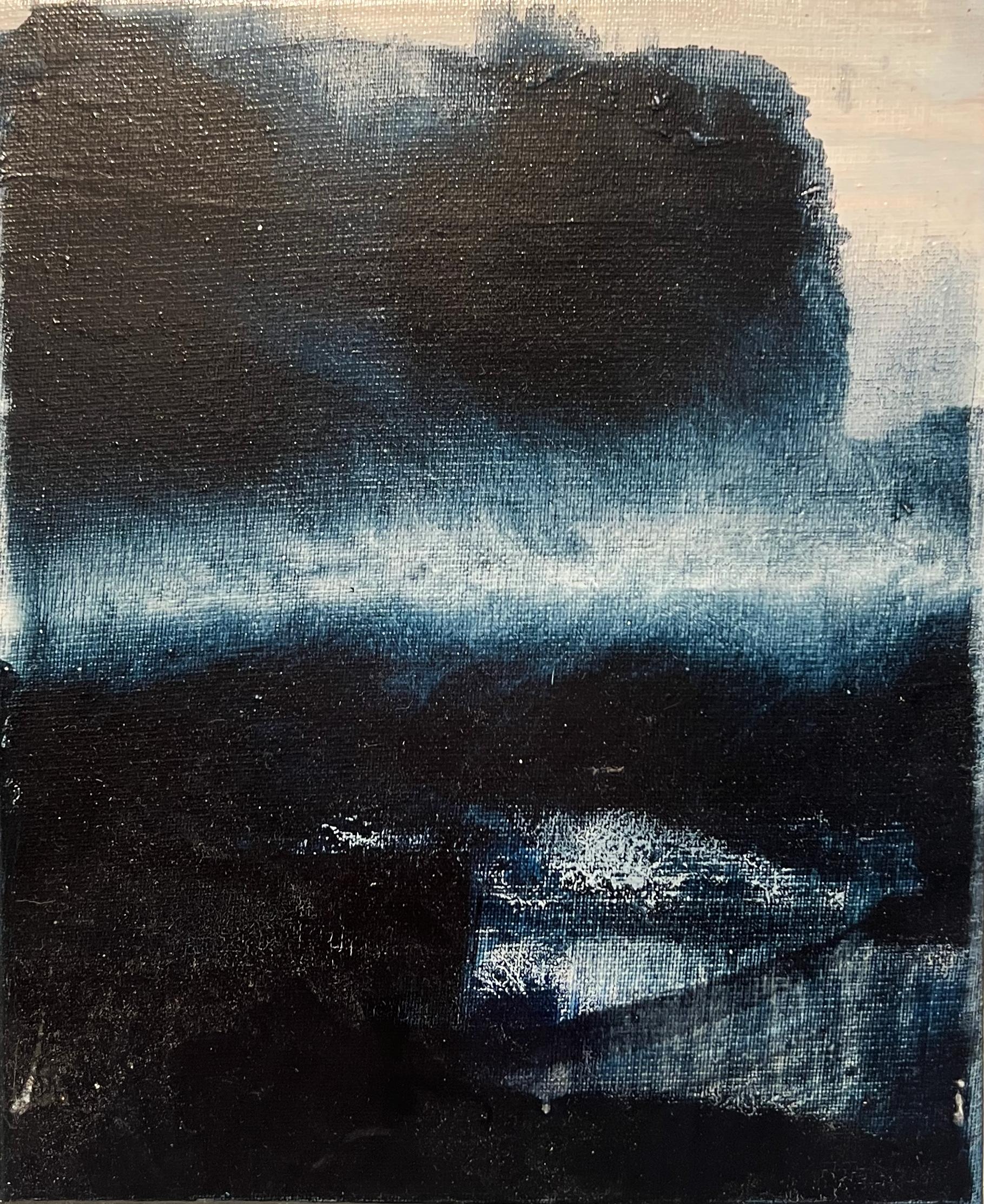 Luis Moscardó Landscape Painting - Landscape, oil on canvas with aluminum frame, sea blue, waves texture