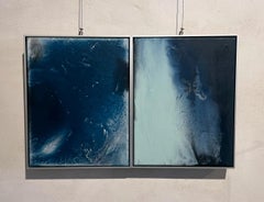 Seascape on canvas, oil, blue, cold tones, green, sea tide, original piece.