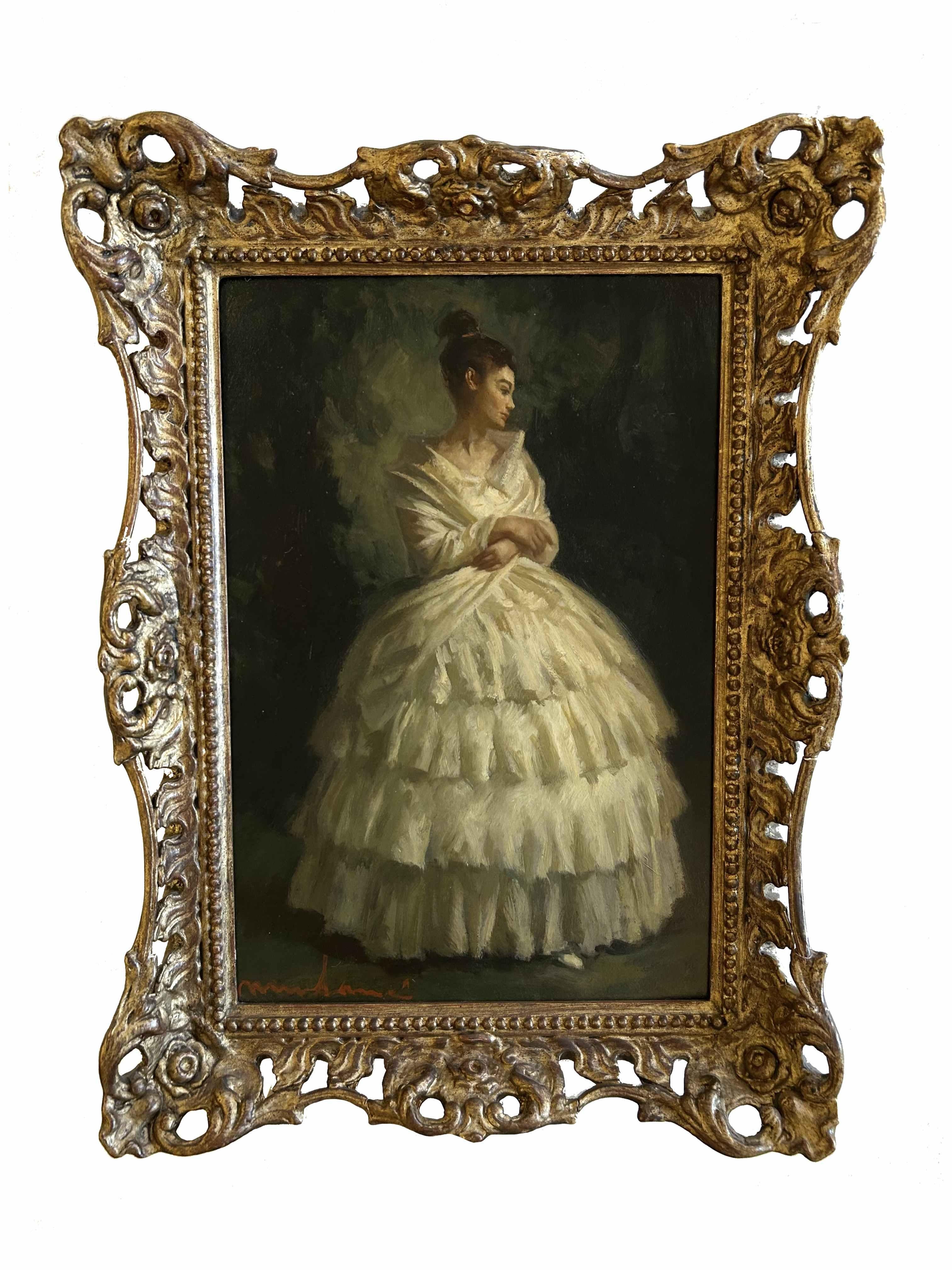 Elegance – Oil Portrait of a Woman, Spanish Romantic Figurative Art - Painting by Luis Muntane Muns