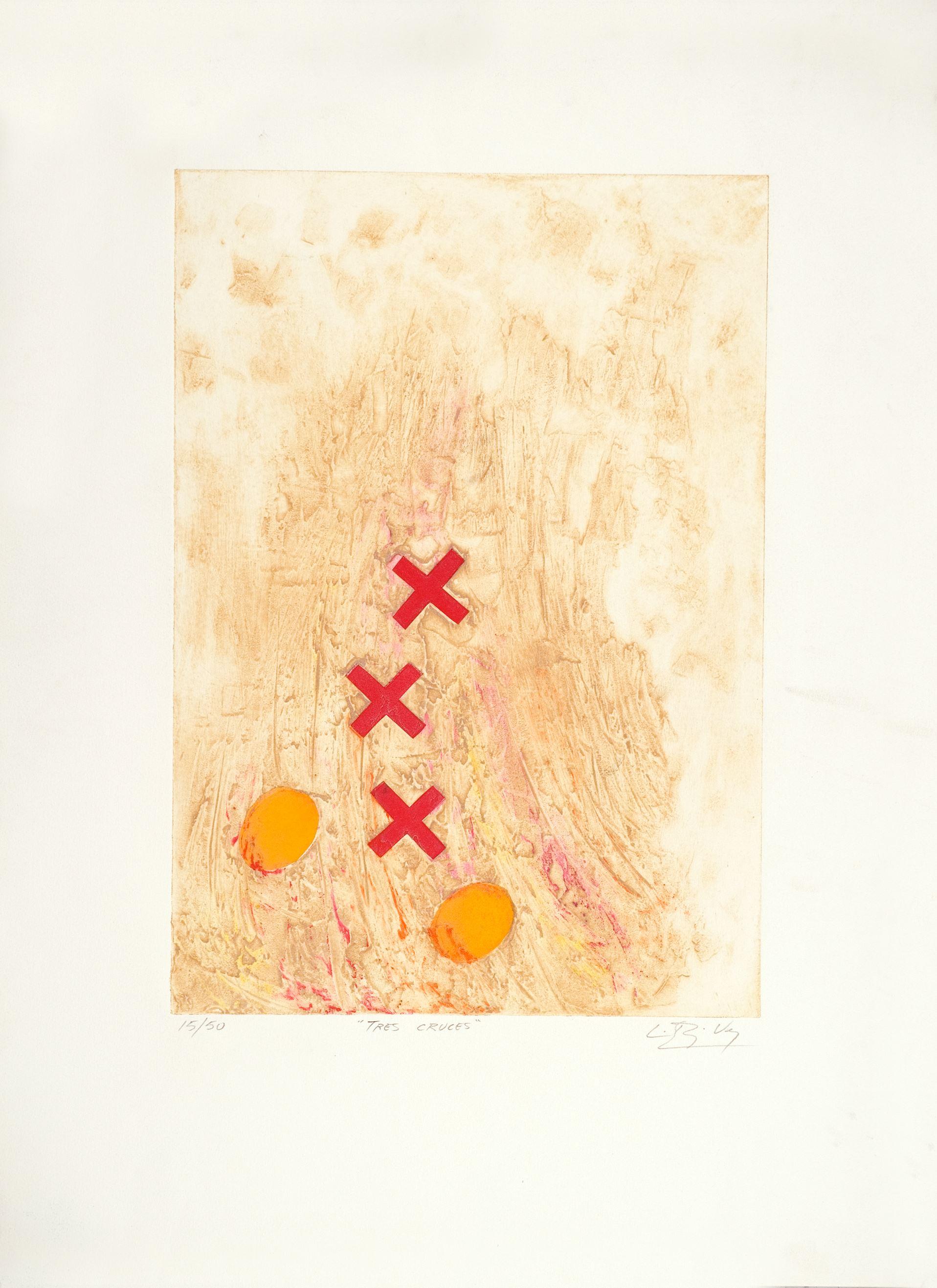 Luis Perez Vega, artiste espagnol, gravure abstraite signée à la main, 1995, n° 5
