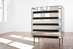 Contemporary Mirrored Dresser with Grey and Silver Molding Handles by Luis Pons