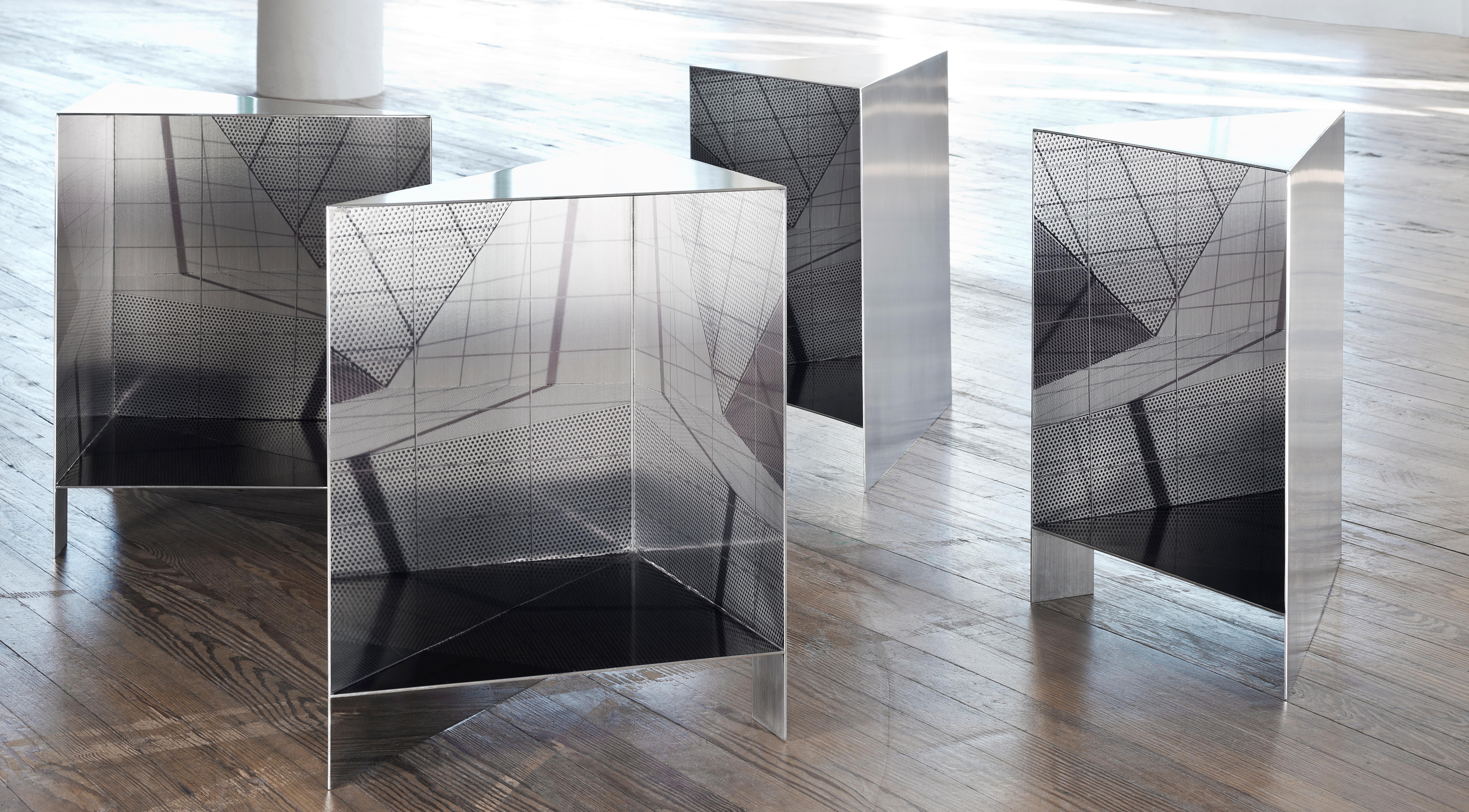 Bauhaus Set of 4 Contemporary Stainless Steal Handcrafted Side Tables by Luis Pons For Sale