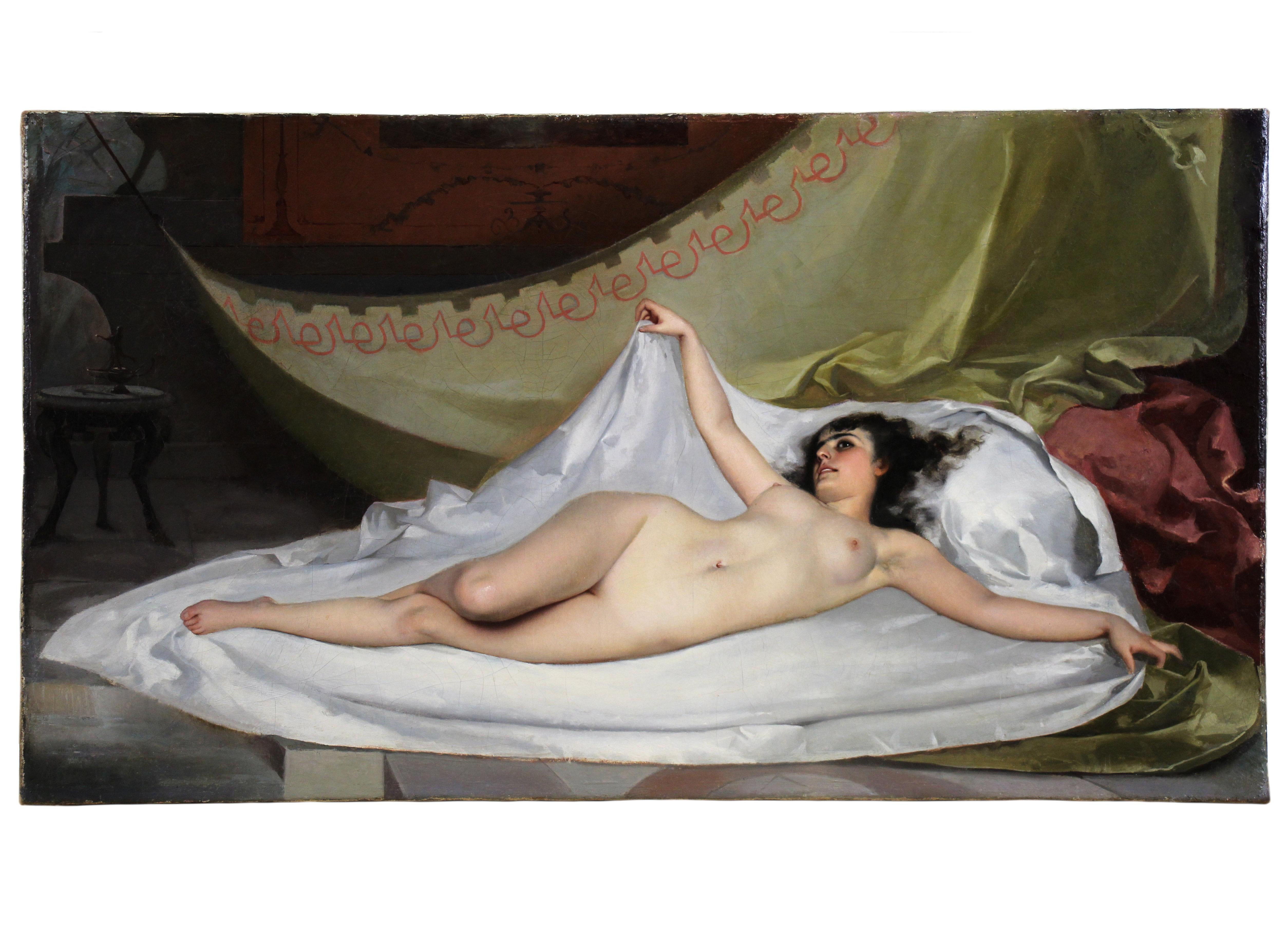 Dipinto a olio su tela in Spagna, un Nudo sdraiato 19° Attr. a Luis Falero - Painting di Luis Ricardo Falero