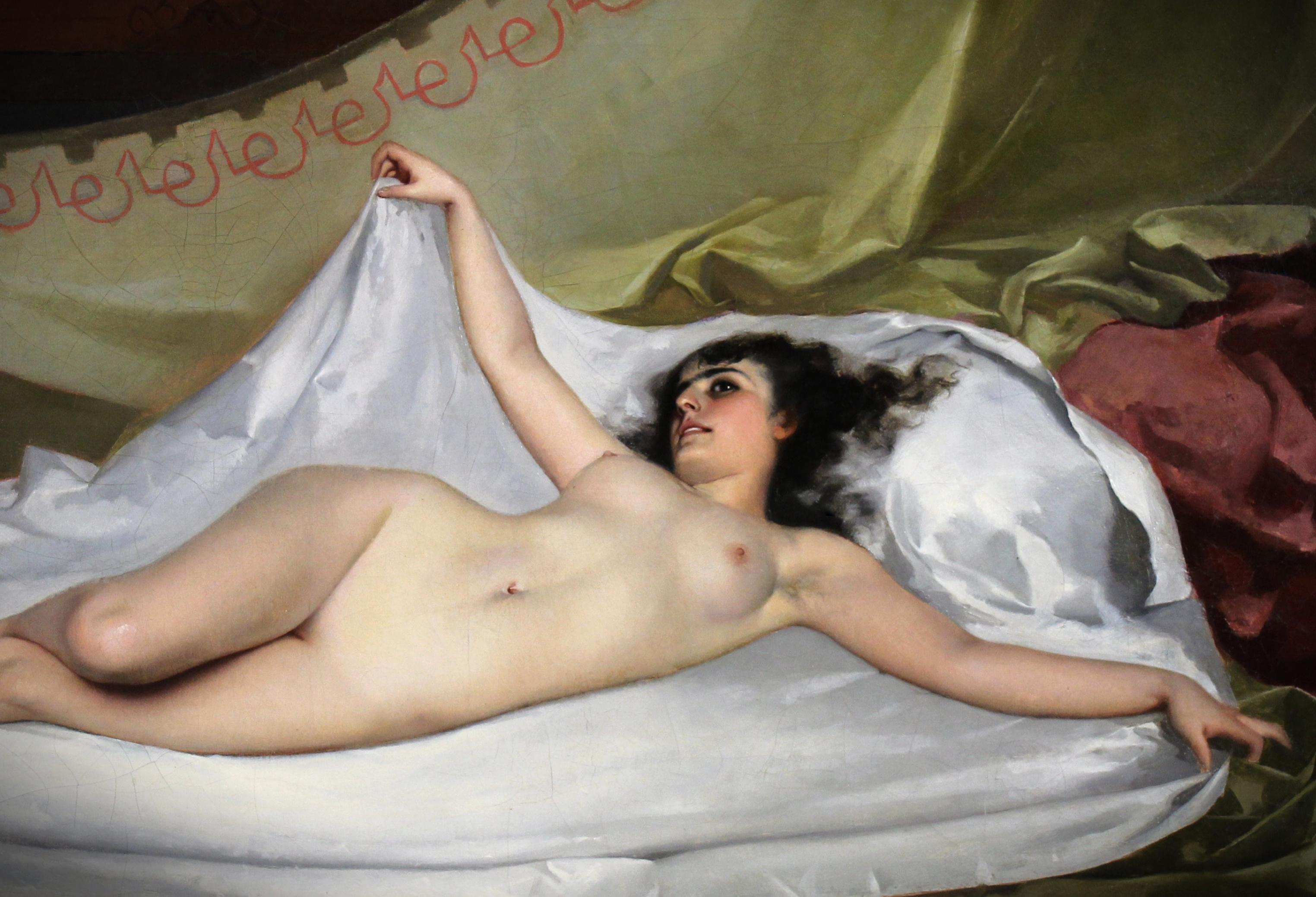 Dipinto a olio su tela in Spagna, un Nudo sdraiato 19° Attr. a Luis Falero - Painting Scuola francese di Luis Ricardo Falero