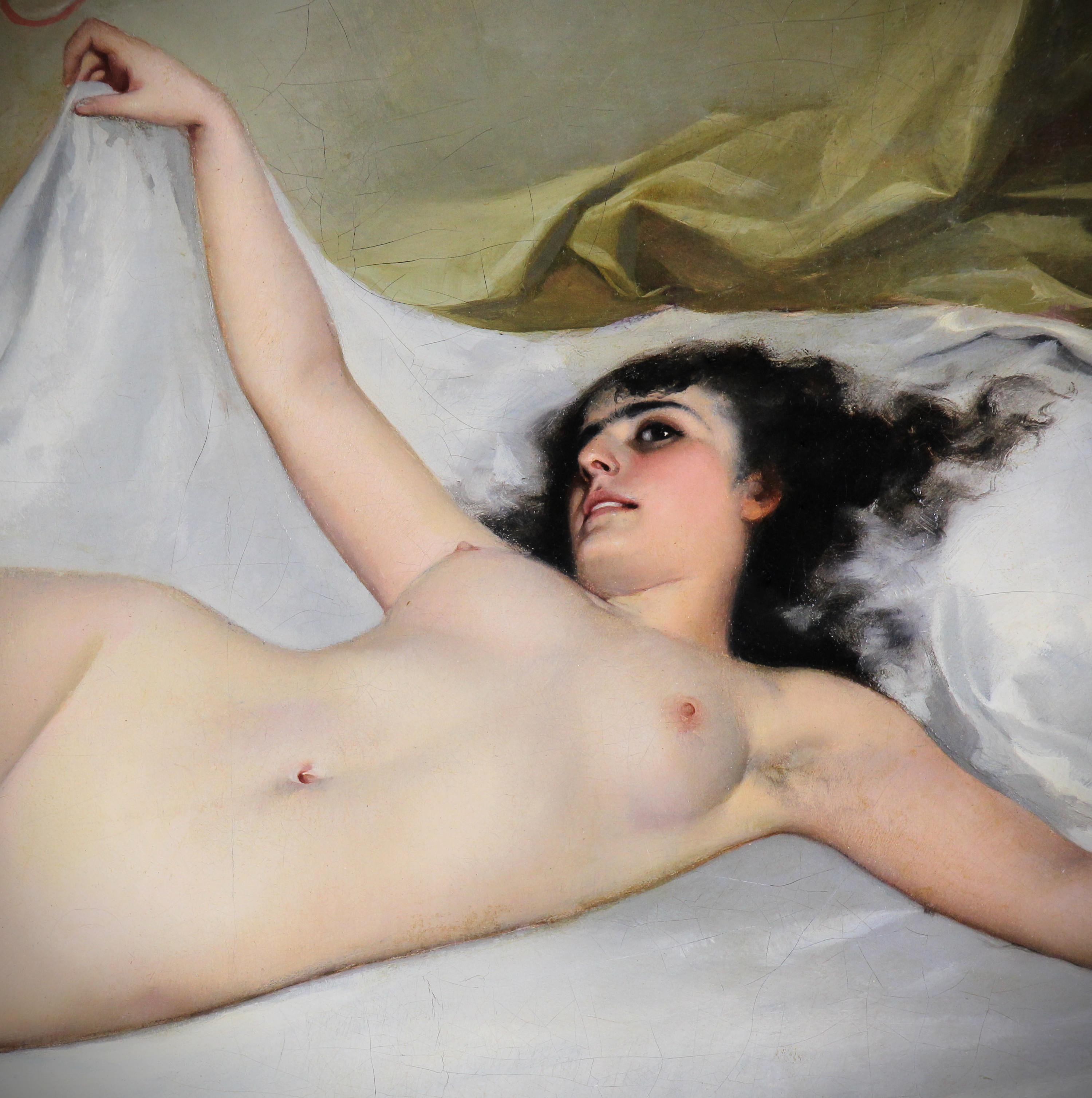 Dipinto a olio su tela in Spagna, un Nudo sdraiato 19° Attr. a Luis Falero - Nude Painting Marrone di Luis Ricardo Falero