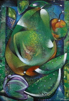 Nature morte aux poires, nature morte à l'acrylique signée par Luis Riera