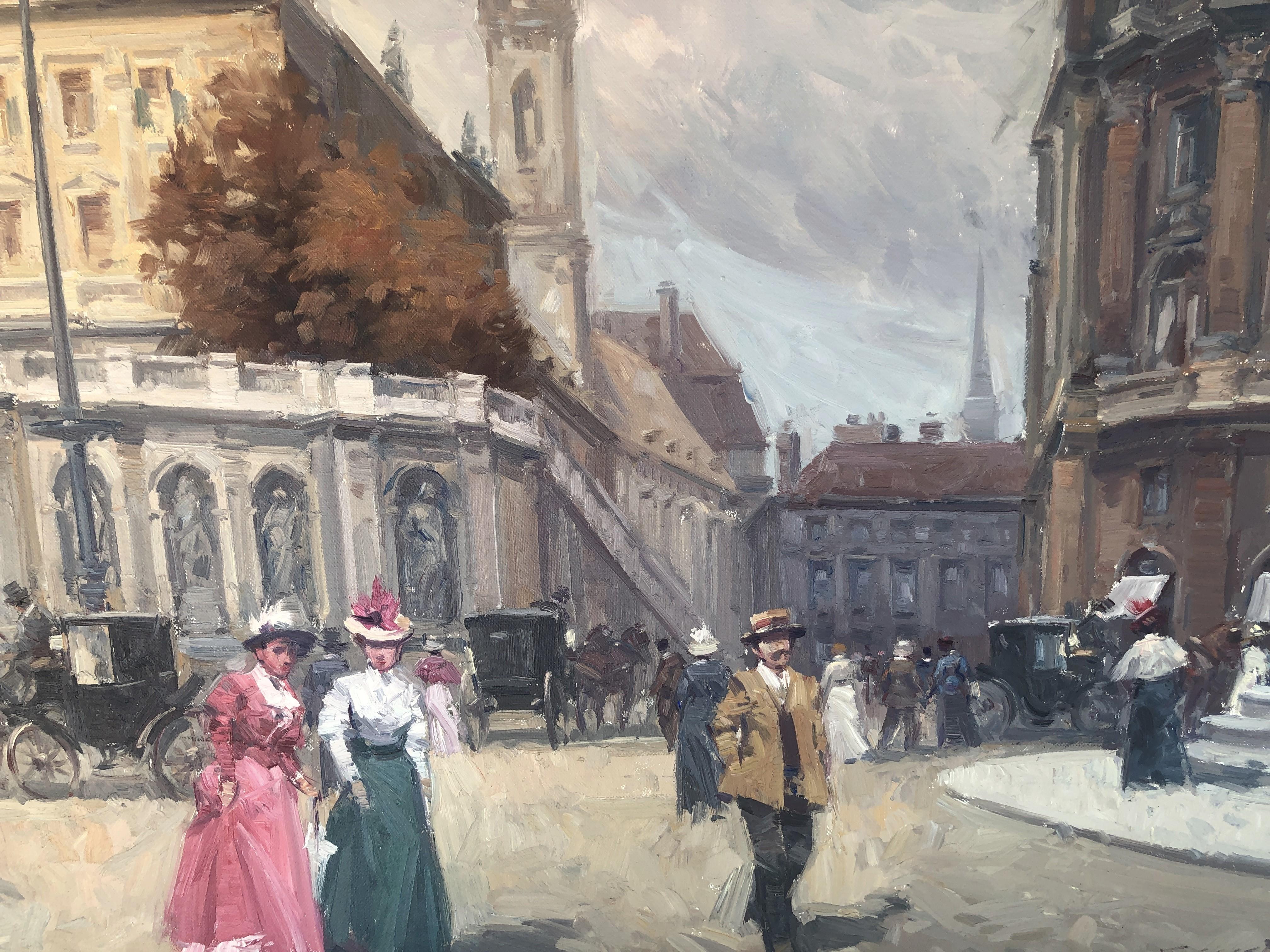 Modernist scene in Paris oil on canvas painting urbanscape For Sale 2