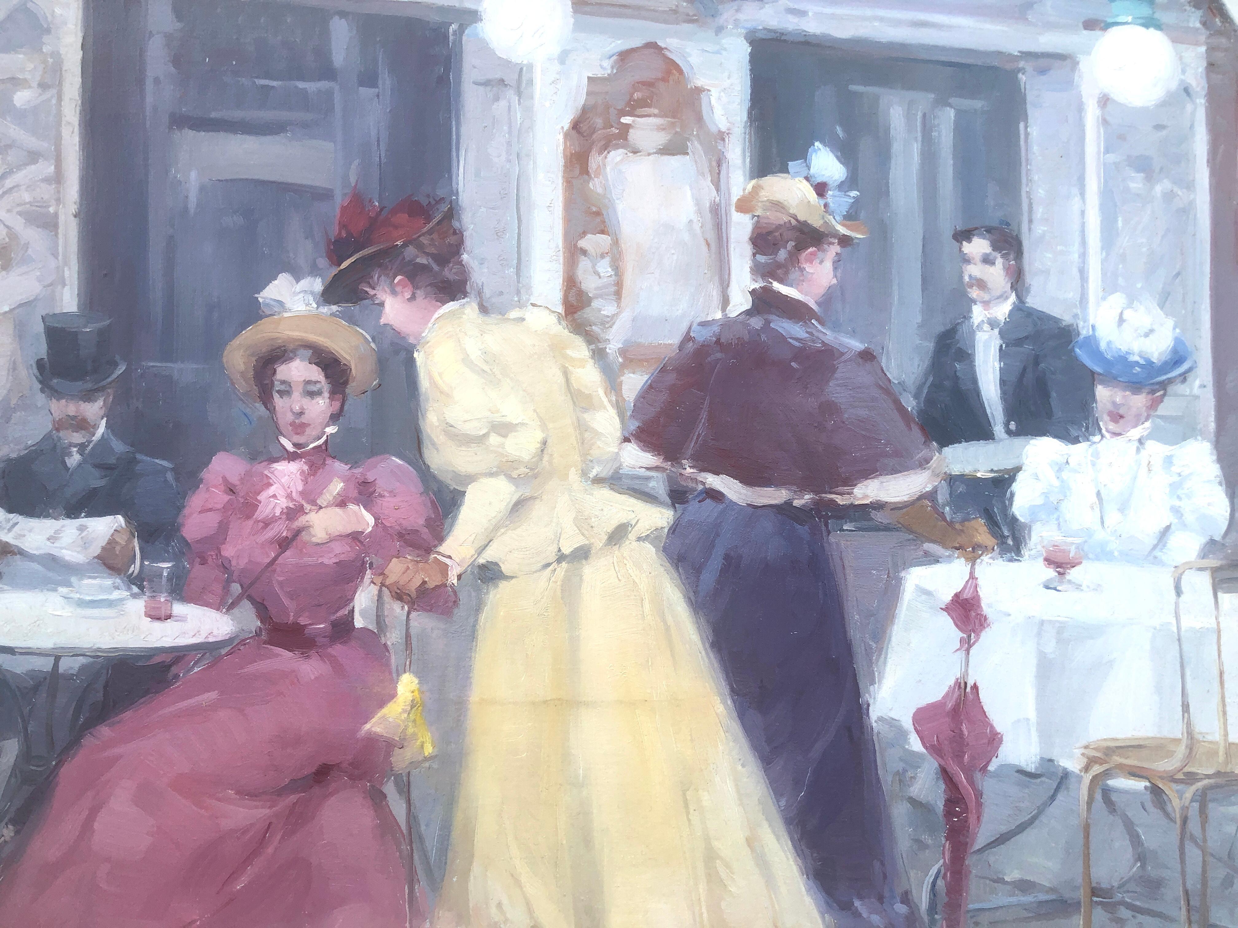 Escena modernista en París óleo sobre lienzo pintura paisaje urbano en venta 2