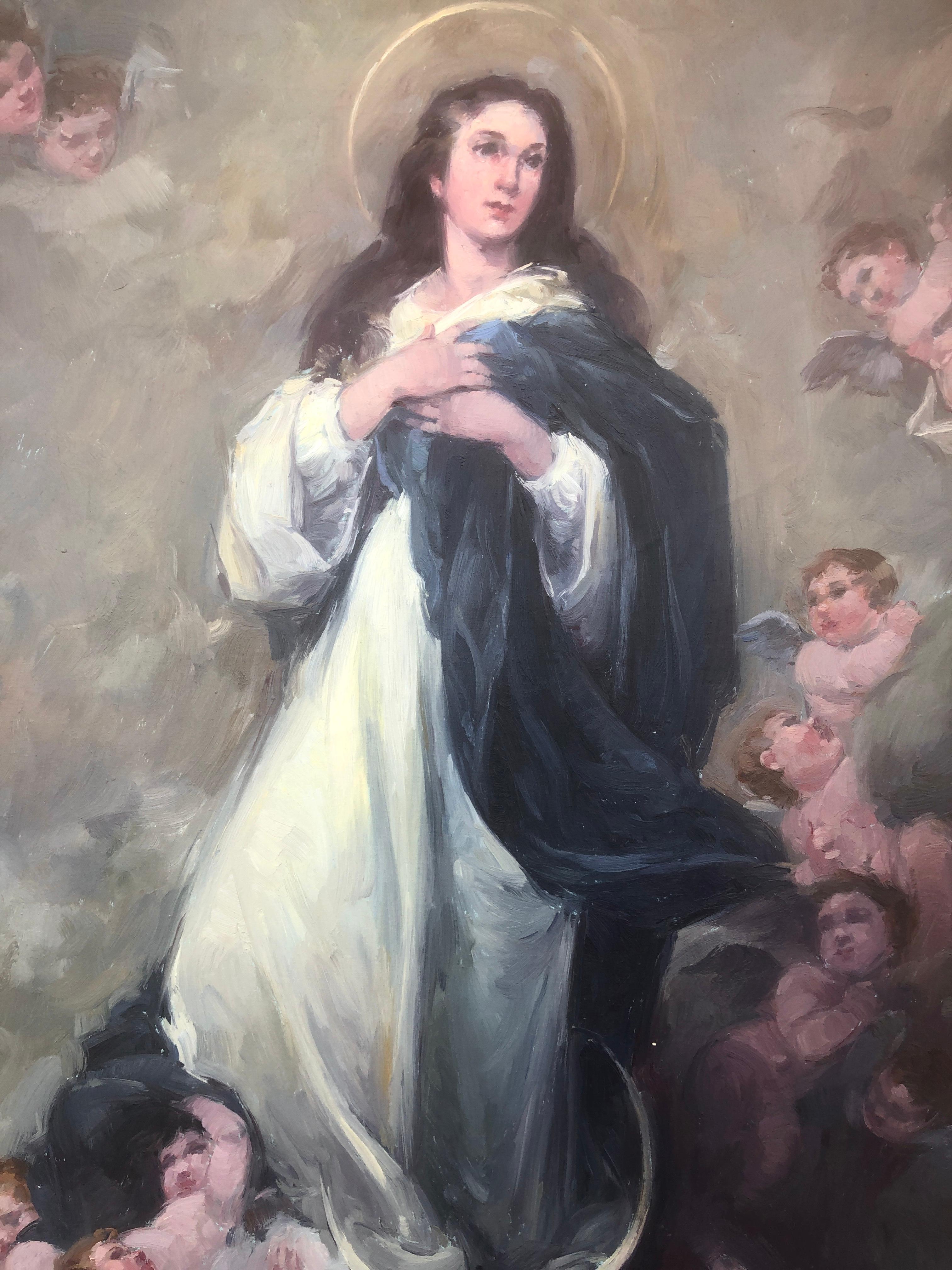 The Virgin Mary oil on canvas painting For Sale 3