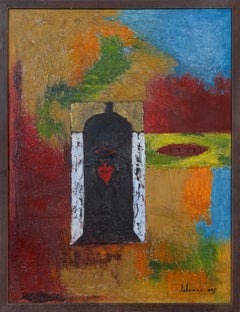 Door to the Heart, Oil on paper, Gold, Ecuadorian Artist, Framed, Latin America