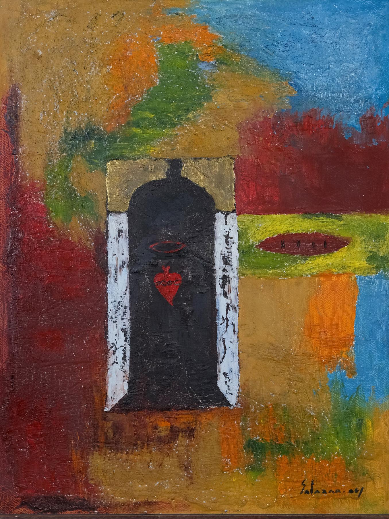  Open Door to the Heart  Oil on Paper  Mixed Media  Ecuador Framed  Quito - Painting by Luis Salazar